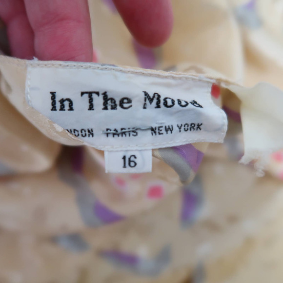 Vintage 80s yellow satin floral print midi dress - Picture 5 of 6